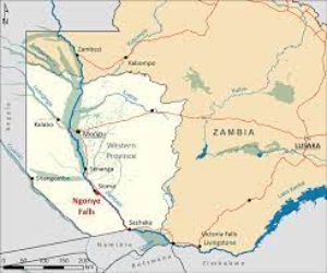 map of Ngonye Falls in Zambia